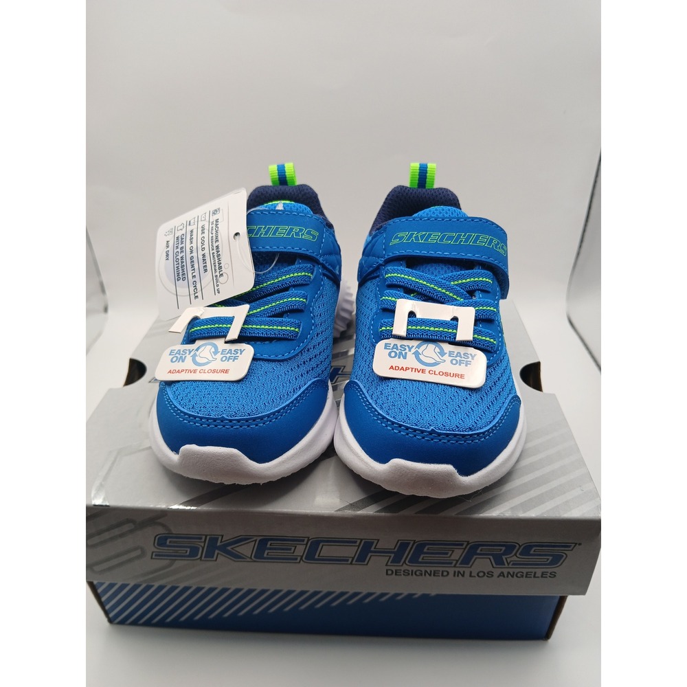Skechers Bounder-Techrox Toddler Blue‎ Lime Sneakers 403906N Size 6 Easy-On NEW